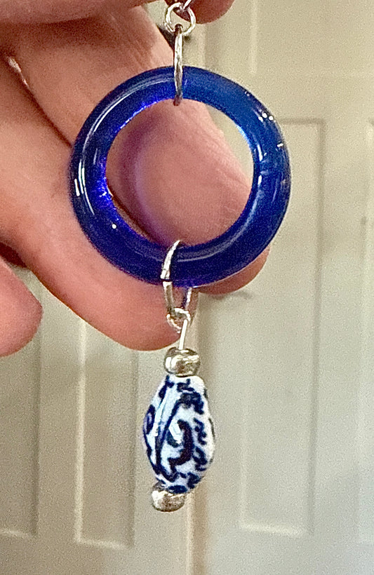 Blue glass wine bottle earrings